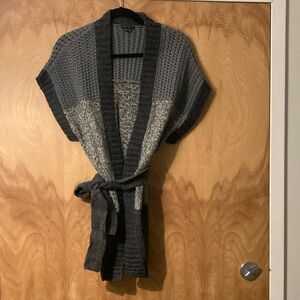 Gray and Black Knit Cardigan with Belt